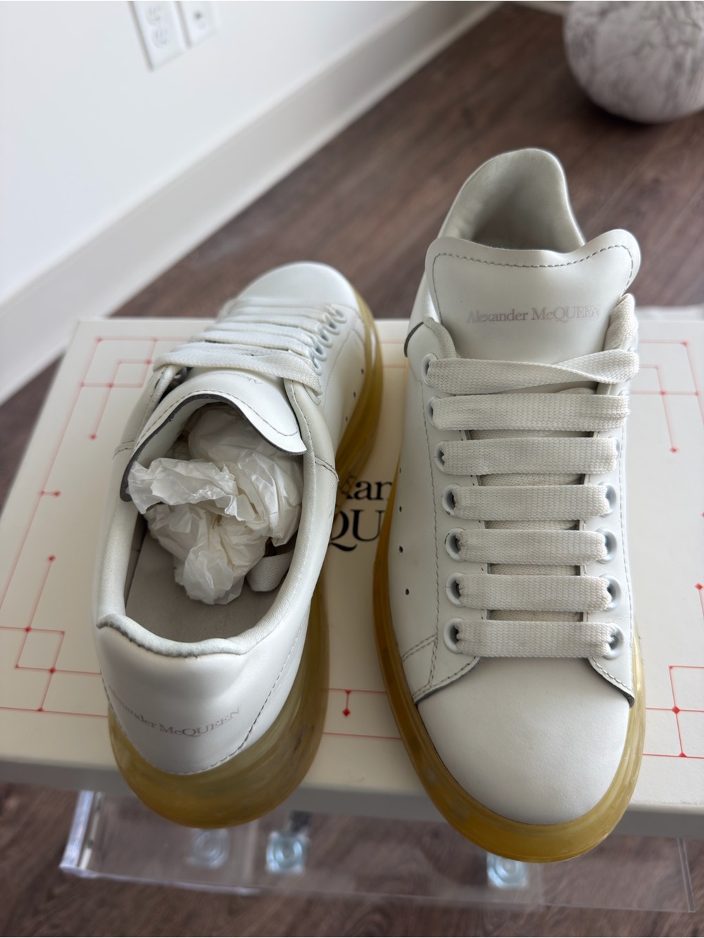Alexander McQueen White Leather Sneakers with Gum-Outsole
